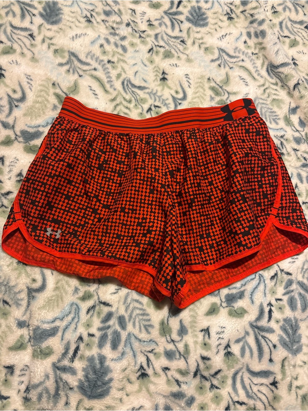 Under Armour Women's Orange & Black Patterned Athletic Shorts